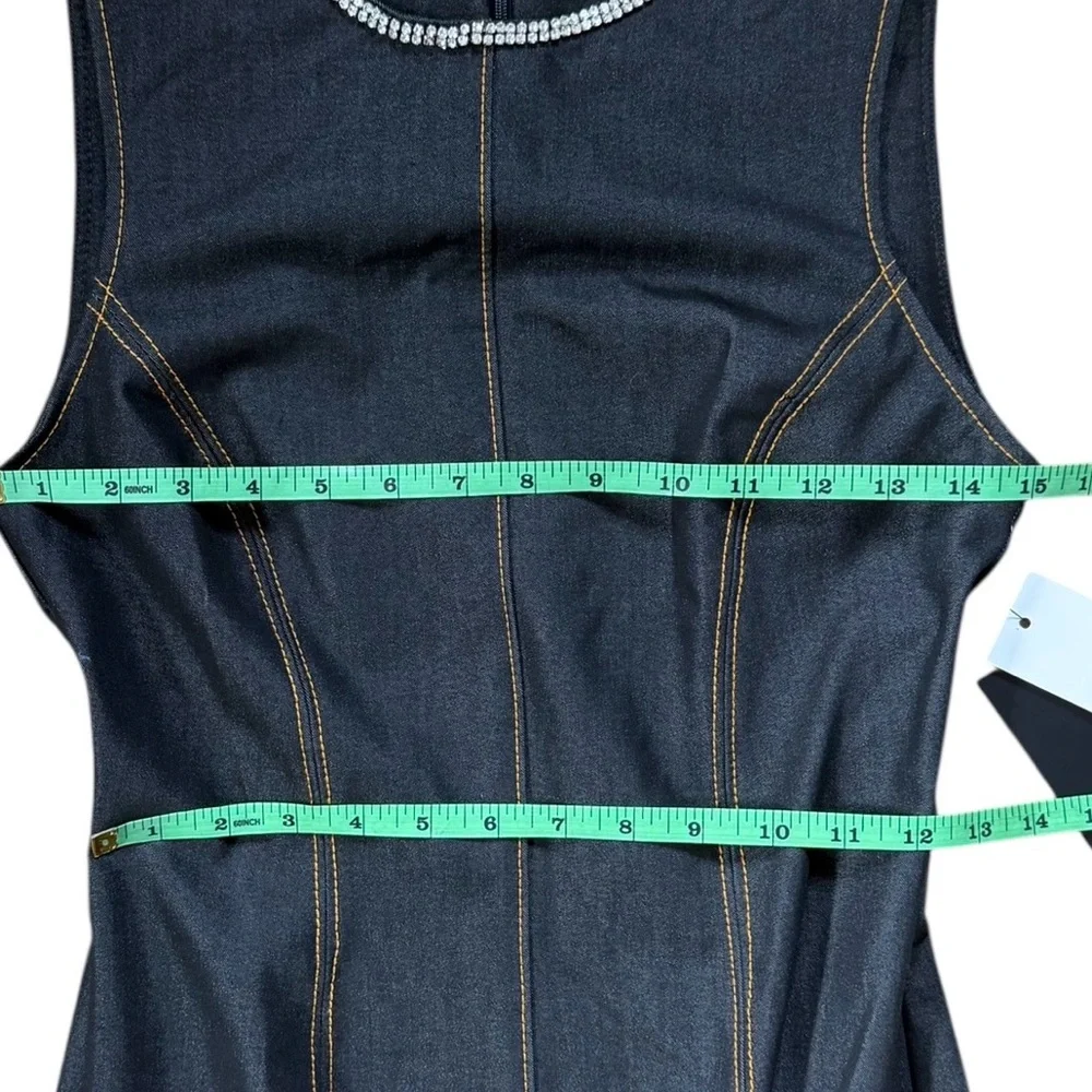 NEW BCBG Rhinestone Applique Sleeveless Dark Denim Dress size 4 NWT - Picture 10 of 15